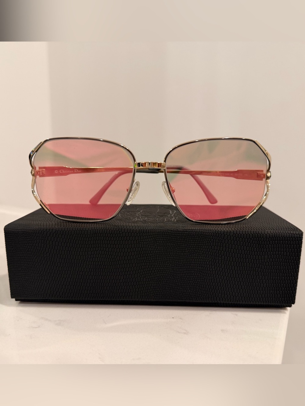 Vintage Christian Dior Gold Frame Sunglasses with Pink Lenses